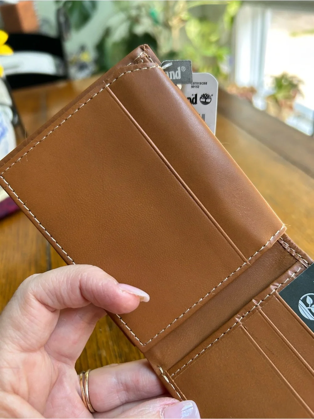 Timberland Tan Leather Bifold Wallet with Embossed Tree genuine leather